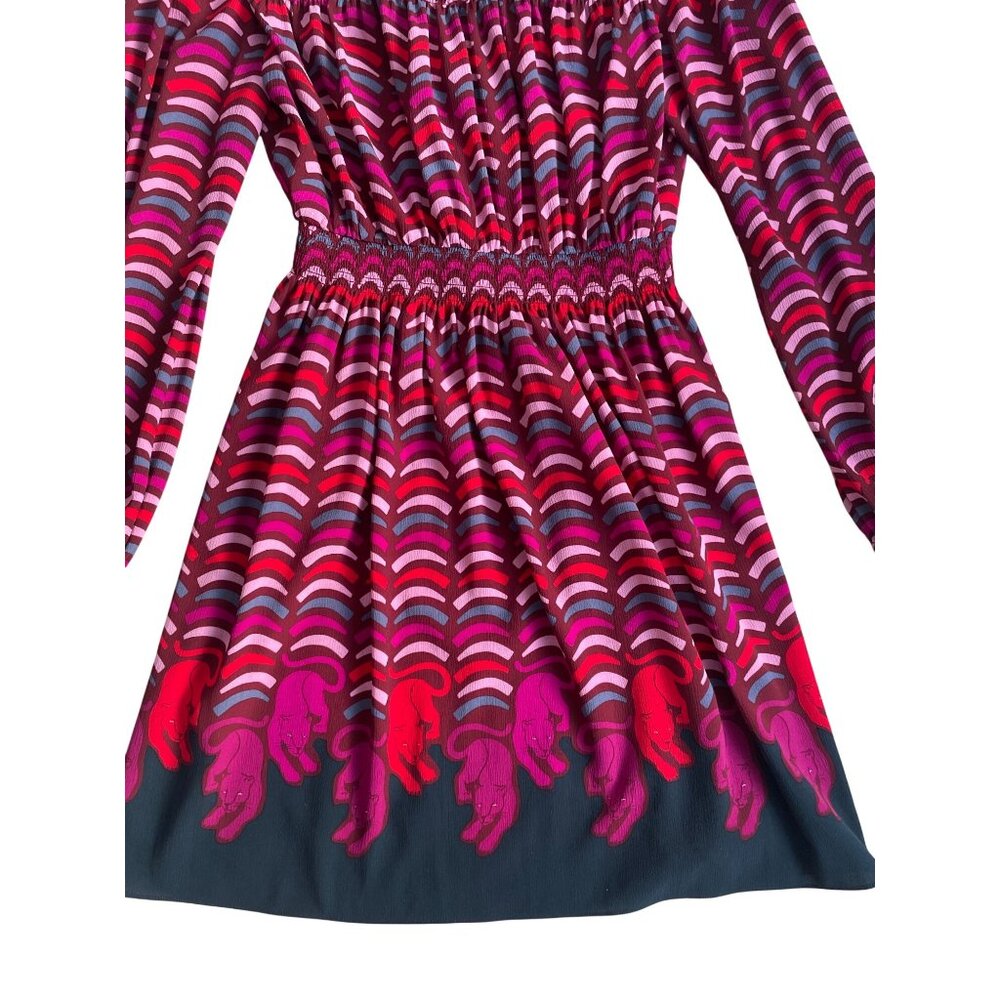 Kate Spade Womens Small Rawr Panther Cat Smocked Bishop Sleeve V neck Mini Dress - Picture 9 of 10
